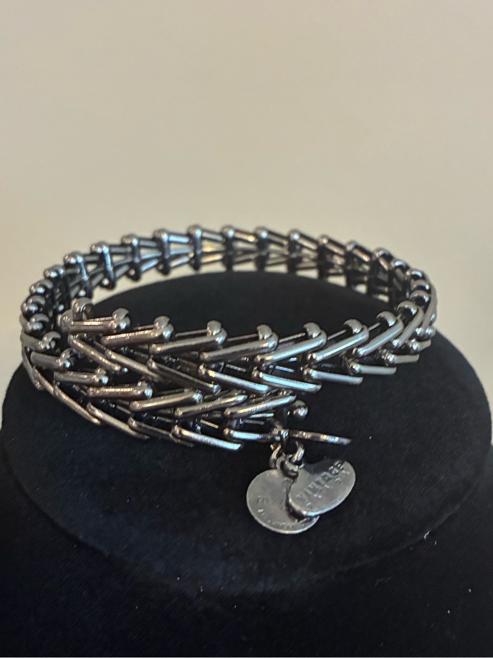 Alex and Ani Gunmetal Multi-Strand Wrap Bracelet with Tag Charms